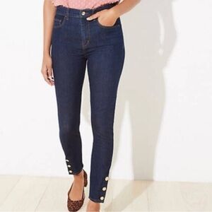 LOFT High Rise Dark Blue Jeans with Button Accents
